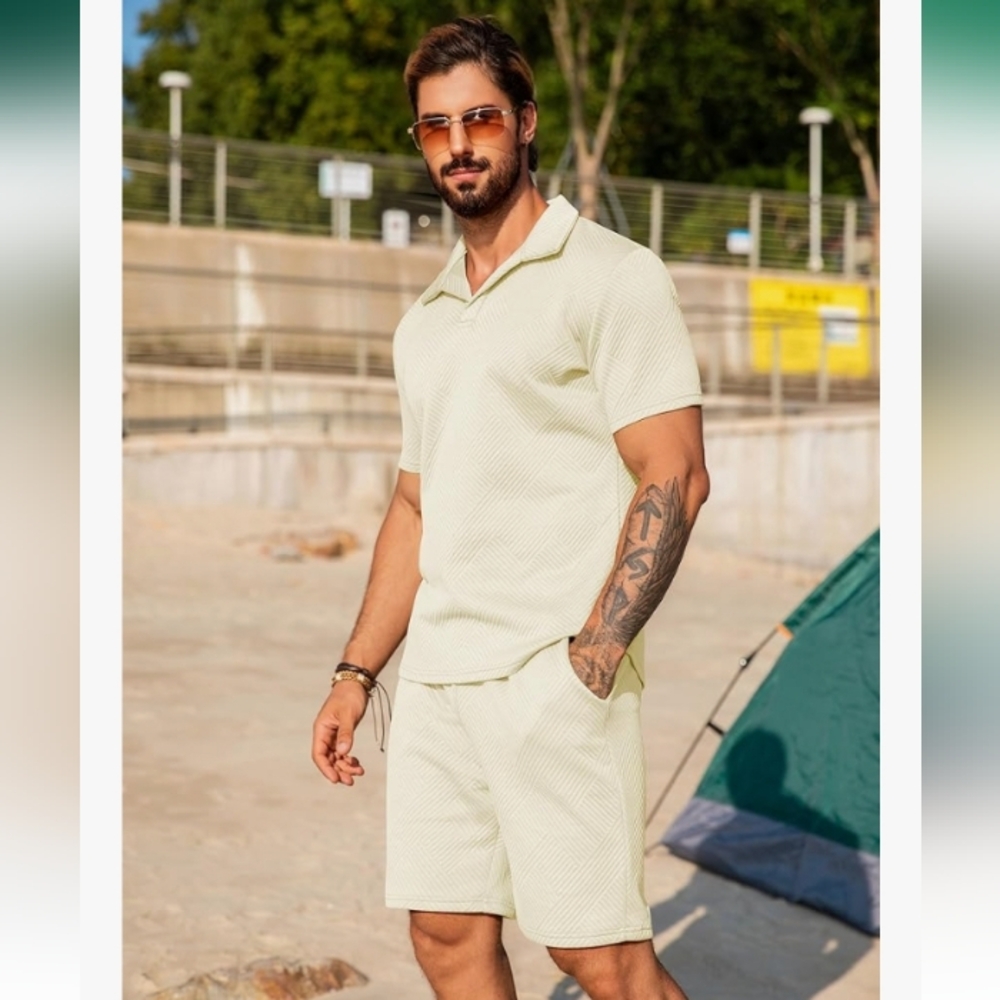 Men's Cream Polo Short Set